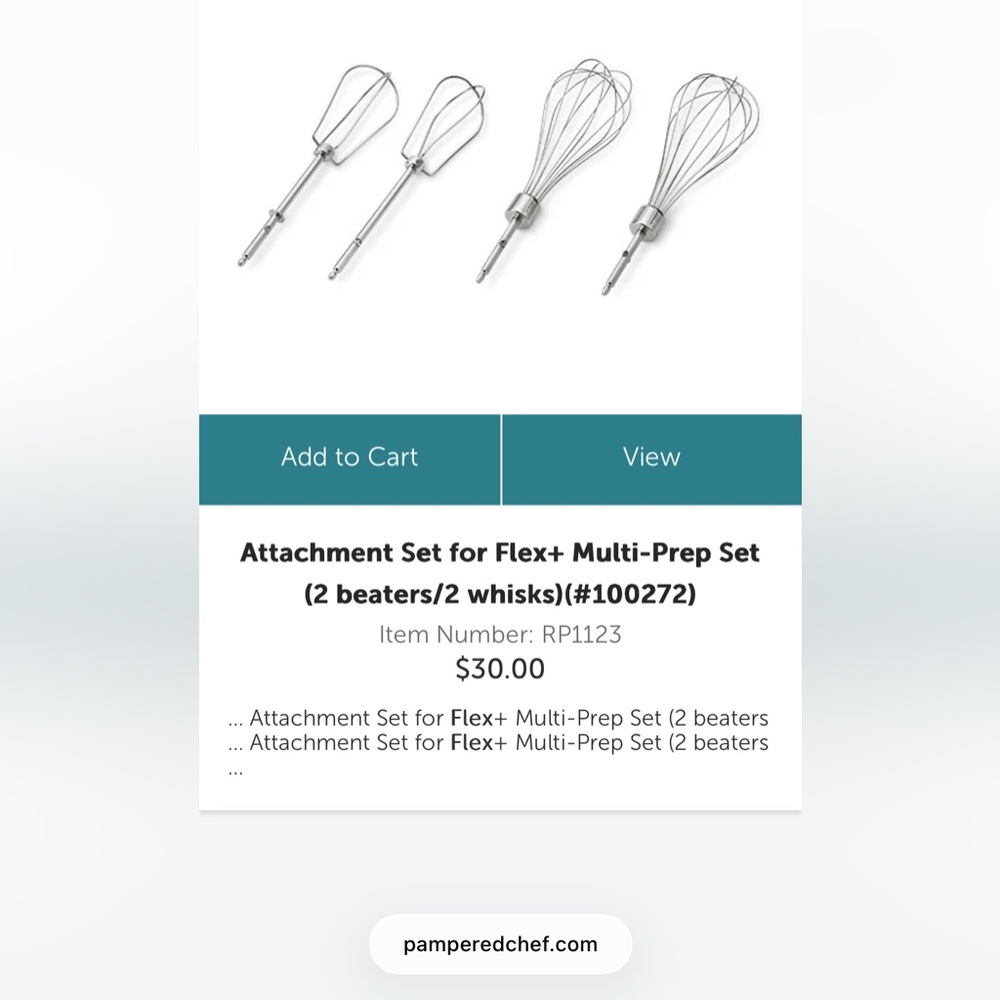 The Pampered Chef- **Replacement** Flex+ Hand Mixer Attachment w/beaters - Picture 12 of 12